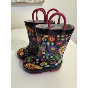 Western Chief Rain Boots  - Black Floral Swirl
